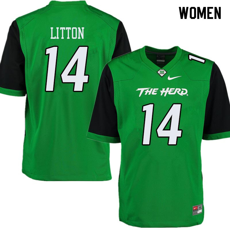 Women #14 Chase Litton Marshall Thundering Herd College Football Jerseys Sale-Green - Click Image to Close